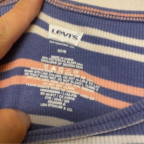 Levis girls stripe blue cotton stretch basic long sleeve ribbed dress tiered 7/8 - Picture 5 of 8